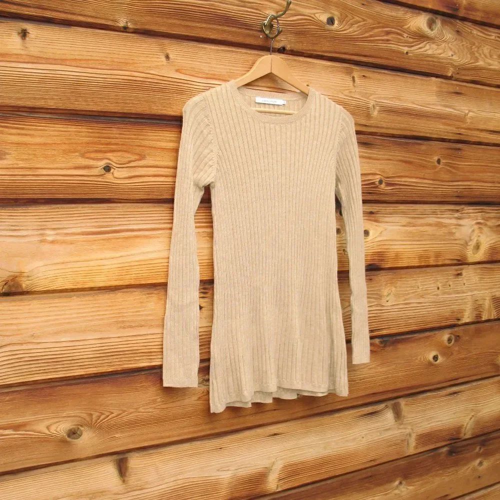 Tan Knit Wool Blend Ribbed Pullover - Picture 4 of 9